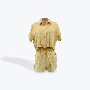 Womens Yellow Short Sleeve Shirt & Shorts Set Loungewear‎ Summer Outfit